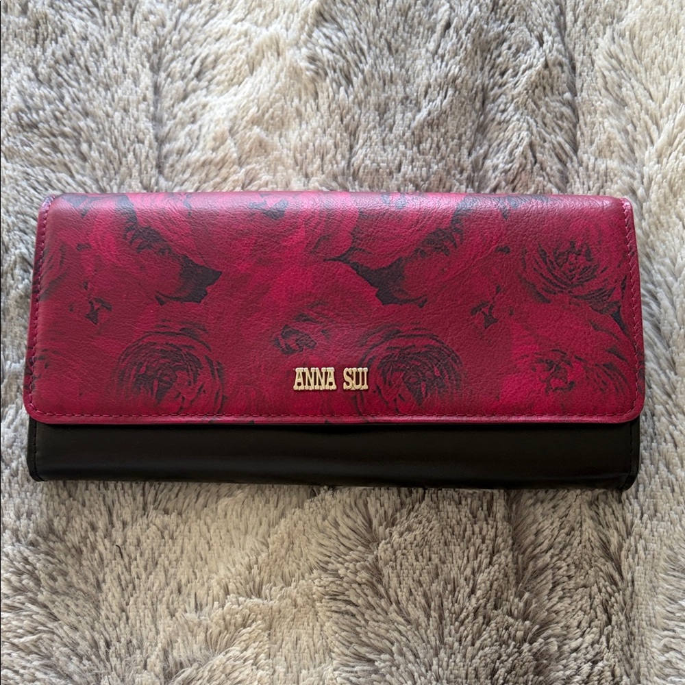 Anna Sui Floral Red and Black Big Wallet